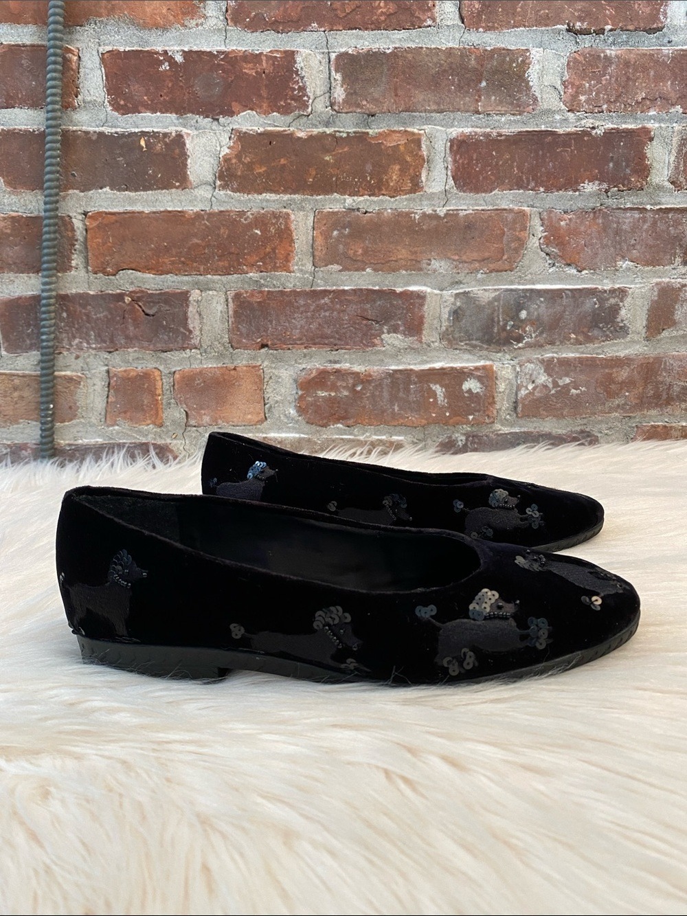 Vintage Beverly Feldman Frankie and Baby Beaded Velvet Poodle Flats, Size 8M